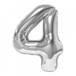 Balon Folie Cifra 4 Argintiu Daco, 100 cm Balon Folie Cifra 4 Argintiu Daco, 100 cm