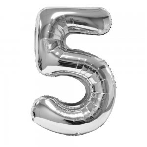 Balon Folie Cifra 5 Argintiu Daco, 100 cm Balon Folie Cifra 5 Argintiu Daco, 100 cm