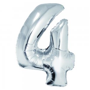 Balon Folie Cifra 4 Argintiu Daco, 85 cm Balon Folie Cifra 4 Argintiu Daco, 85 cm