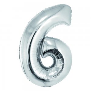 Balon Folie Cifra 6 Argintiu Daco, 85 cm Balon Folie Cifra 6 Argintiu Daco, 85 cm