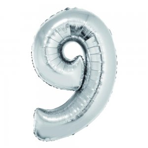 Balon Folie Cifra 9 Argintiu Daco, 85 cm Balon Folie Cifra 9 Argintiu Daco, 85 cm