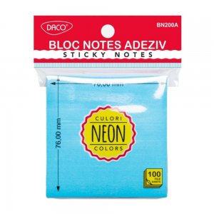 Bloc Notes Adeziv Albastru Neon Daco, Dimensiune 76x76 mm, 100 File Bloc Notes Adeziv Albastru Neon Daco, Dimensiune 76x76 mm, 100 File