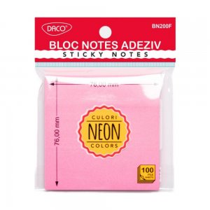 Bloc Notes Adeziv Fucsia Neon Daco, Dimensiune 76x76 mm, 100 File Bloc Notes Adeziv Fucsia Neon Daco, Dimensiune 76x76 mm, 100 File