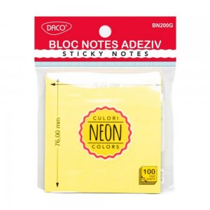 Bloc Notes Adeziv Galben Neon Daco, Dimensiune 76x76 mm, 100 File Bloc Notes Adeziv Galben Neon Daco, Dimensiune 76x76 mm, 100 File