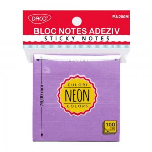 Bloc Notes Adeziv Mov Neon Daco, Dimensiune 76x76 mm, 100 File Bloc Notes Adeziv Mov Neon Daco, Dimensiune 76x76 mm, 100 File