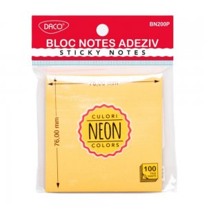 Bloc Notes Adeziv Portocaliu Neon Daco, Dimensiune 76x76 mm, 100 File Bloc Notes Adeziv Portocaliu Neon Daco, Dimensiune 76x76 mm, 100 File
