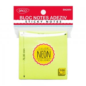 Bloc Notes Adeziv Verde Neon Daco, 76x76 mm, 100 File Bloc Notes Adeziv Verde Neon Daco, 76x76 mm, 100 File