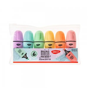 Marker Evidentiator Mini Daco, Cerneala pe Baza de Apa, Culoare Pastel, 6 Buc/Set