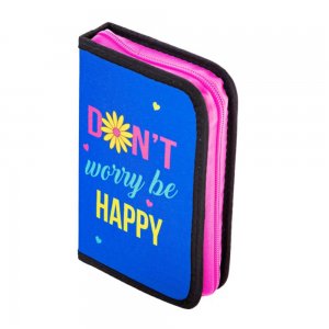 Penar Echipat Daco cu Fermoar, Model Don't Worry, Be Happy, Dimensiuni 19.5x13x4 cm, Culoare Albastru/Roz Penar Echipat Daco cu Fermoar, Model Don't Worry, Be Happy, Dimensiuni 19.5x13x4 cm, Culoare Albastru/Roz