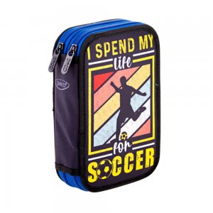 Penar Neechipat Daco cu 2 Fermoare, Model I Spend My Life For Soccer, Dimensiuni 19.5x13x5 cm, Material Poliester, Culoare Negru/Albastru Penar Neechipat Daco cu 2 Fermoare, Model I Spend My Life For Soccer, Dimensiuni 19.5x13x5 cm, Material Poliester, Culoare Negru/Albastru