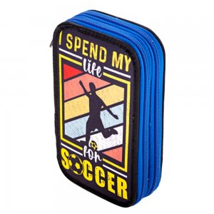 Penar Echipat Daco cu 2 Fermoare, Model I Spend My Life For Soccer, Dimensiuni 19.5x13x5 cm, Material Poliester, Culoare Negru/Albastru Penar Echipat Daco cu 2 Fermoare, Model I Spend My Life For Soccer, Dimensiuni 19.5x13x5 cm, Material Poliester, Culoare Negru/Albastru