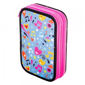 Penar Echipat Daco cu 2 Fermoare, Model Love Music, Dimensiuni 19.5x13x5 cm, Material Poliester, Culoare Roz/Albastru Penar Echipat Daco cu 2 Fermoare, Model Love Music, Dimensiuni 19.5x13x5 cm, Material Poliester, Culoare Roz/Albastru