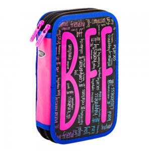 Penar Neechipat Daco cu 2 Fermoare, Model BFF, Dimensiuni 19.5x13x5 cm, Material Poliester, Culoare Negru/Roz Penar Neechipat Daco cu 2 Fermoare, Model BFF, Dimensiuni 19.5x13x5 cm, Material Poliester, Culoare Negru/Roz