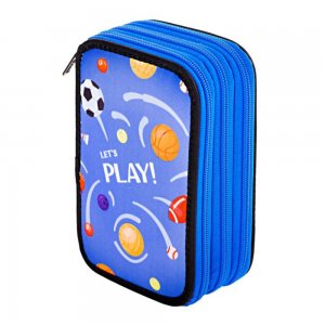 Penar Neechipat Daco cu 3 Fermoare, Model Let's Play, Dimensiuni 19.5x13x7.5 cm, Material Poliester, Culoare Albastru Penar Neechipat Daco cu 3 Fermoare, Model Let's Play, Dimensiuni 19.5x13x7.5 cm, Material Poliester, Culoare Albastru
