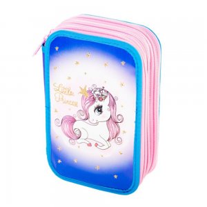 Penar Echipat Daco cu 3 Fermoare, Model Little Princess, Dimensiuni 19.5x13x7.5 cm, Material Poliester, Culoare Roz/Albastru Penar Echipat Daco cu 3 Fermoare, Model Little Princess, Dimensiuni 19.5x13x7.5 cm, Material Poliester, Culoare Roz/Albastru