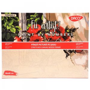 Panza Pictura Daco pe Numere, Material Bumbac, Dimensiune 30x40 cm, Gramaj 280 g/m², 24 Culori Acrilice si 3 Pensule Incluse in Set, Model Maci