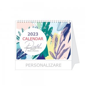 Calendar de Birou PASTEL, 8 Pagini Format 21X15 cm, Hartie 120g Offset, Carton Suport 350g/m2, Tipar 2 Culori, Spira Metalica, Suprafata Imprimabila 21x4 cm