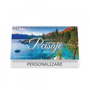 Calendar de Birou PEISAJE, 13 Pagini Format 23X14.5 cm, Carton 150 g DCM, Carton Suport 350g/m2, Tipar 2 Culori, Spira Metalica, Suprafata Imprimabila 23x4 cm