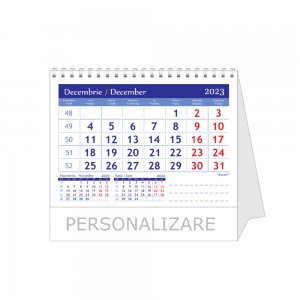 Calendar de Birou Special, 16 Pagini Format 16.5x16 cm, Carton 150 g DCM, Carton Suport 350g/m2, Tipar 2 Culori, Spira Metalica, Suprafata Imprimabila 16.5x4 cm
