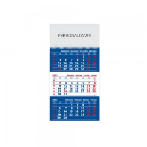 Calendar de Perete Triptic Standard + Cursor Selectare, 12 Pagini, Format 32 x 48 cm, Carton 115 g DCM, Tipar 2 Culori, Spira Metalica, Suprafata Imprimabila 32 x 15,5 cm