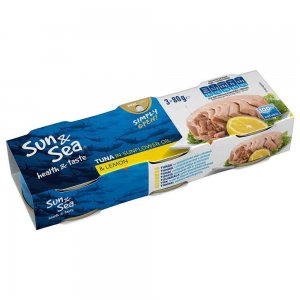 Set 3 Buc, Conserve de Ton Bucati Sun & Sea in Ulei de Floarea Soarelui si Lamaie, 3 x 80 g Set 3 Buc, Conserve de Ton Bucati Sun & Sea in Ulei de Floarea Soarelui si Lamaie, 3 x 80 g