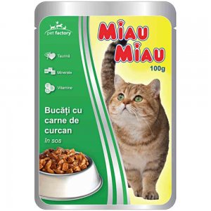 Hrana Umeda pentru Pisici Miau-Miau, Curcan in Sos, 100 g Hrana Umeda pentru Pisici Miau-Miau, Curcan in Sos, 100 g
