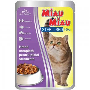 Hrana Umeda pentru Pisici Miau-Miau, Sterilised, plic 100 g Hrana Umeda pentru Pisici Miau-Miau, Sterilised, plic 100 g