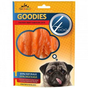 Recompense pentru Caini 4DOG Goodies, Chicken Jerky Rawhide Sticks, 100 g