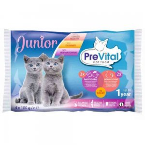 Set 4 Buc, Hrana Prevital Junior Plic cu Miel/Curcan/Somon/Pastrav pentru Pisici 4 X 100 g Set 4 Buc, Hrana Prevital Junior Plic cu Miel/Curcan/Somon/Pastrav pentru Pisici 4 X 100 g