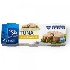 Set 3 Buc, Conserve de Ton Bucati Sun & Sea in Ulei de Floare Soarelui, 3 x 80 g Set 3 Buc, Conserve de Ton Bucati Sun & Sea in Ulei de Floare Soarelui, 3 x 80 g