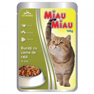 Hrana Umeda pentru Pisici Miau-Miau, Rata in Sos, 100 g Hrana Umeda pentru Pisici Miau-Miau, Rata in Sos, 100 g