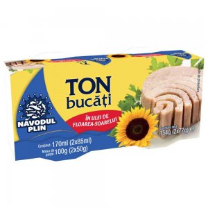 Set 2 Buc, Conserve de Ton Maruntit Navodul Plin in Ulei de Floare Soarelui, 2 x 80 g Set 2 Buc, Conserve de Ton Maruntit Navodul Plin in Ulei de Floare Soarelui, 2 x 80 g