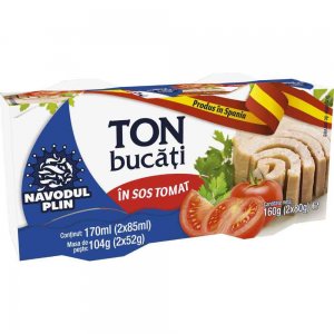 Set 2 Buc, Conserve de Ton Bucati in Sos Tomat Navodul Plin, 2 x 80 g Set 2 Buc, Conserve de Ton Bucati in Sos Tomat Navodul Plin, 2 x 80 g