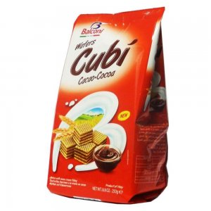 Napolitane Balconi Cubi cu Umplutura de Cacao, 250 g Napolitane Balconi Cubi cu Umplutura de Cacao, 250 g