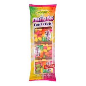 Bomboane Woogie Mints Tutti Frutti cu Aroma de Fructe, 4 Cutiute/Pachet x 16 g Bomboane Woogie Mints Tutti Frutti cu Aroma de Fructe, 4 Cutiute/Pachet x 16 g