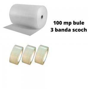 Pachet Folie cu Bule, Dimensiuni 100cm x 100m, 60 g/m² + 3 Role Scotch in 2 straturi