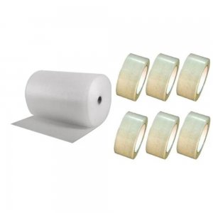 Pachet Folie cu Bule, Dimensiuni 100cm x 100m, 60 g/m² + 6 Role Scotch in 2 Straturi