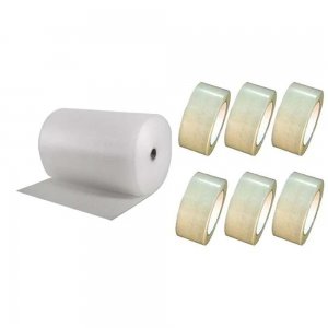 Pachet Folie cu Bule, Dimensiuni 100cm x 100m, 60g/m² + 6 Role Scotch in 2 Straturi