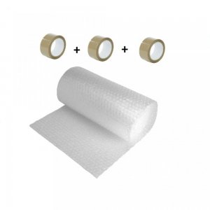 Pachet Folie cu Bule, Dimensiune 60cm x 100 m, 60g/m² + 3 Role Scotch in 2 Straturi