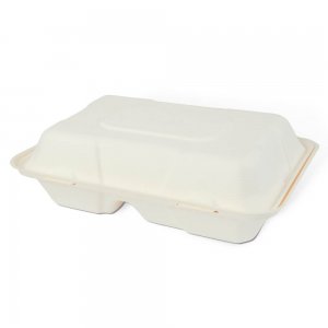 Set 200 Caserole Biodegradabile cu Capac pentru Hamburger din Fibra Lemnoasa, Dimensiune 230x159x80 mm, 2 Compartimente