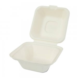 Set 600 Caserole Biodegradabile cu Capac pentru Hamburger din Fibra Lemnoasa, Dimensiune 125x125x74 mm