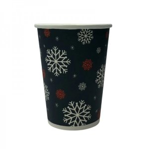 Pahare Carton Imprimate Model Sarbatori de Iarna, 8 OZ, Capacitate 235 ml, 50 Buc/Set