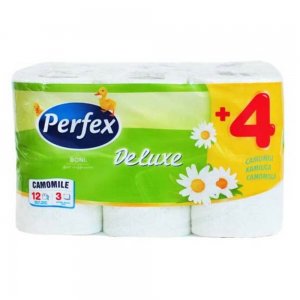Hartie Igienica Perfex Deluxe cu Parfum de Musetel, 3 Straturi, 12 Role/Bax Hartie Igienica Perfex Deluxe cu Parfum de Musetel, 3 Straturi, 12 Role/Bax