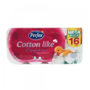 Hartie Igienica Perfex Cotton Like, 3 Straturi, 200 Foi, 16 Role/Bax