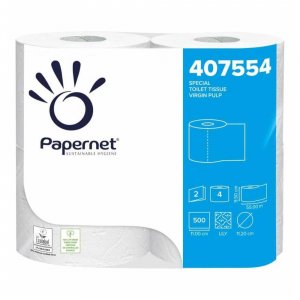 Hartie Igienica Papernet Ecolabel Rola Mica din Celuloza, 2 Straturi, 55 m, 4 Role/Bax