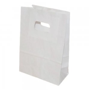 Set 100 de Sacose Albe cu Maner Decupat, 140x70x210 mm, Hartie Kraft Albit 70 g Set 100 de Sacose Albe cu Maner Decupat, 140x70x210 mm, Hartie Kraft Albit 70 g