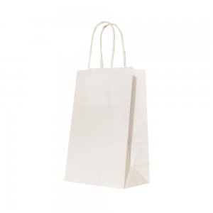 Set 100 de Sacose Albe cu Maner Rasucit, 140x80x210 mm, Hartie Kraft Albit 90 g Set 100 de Sacose Albe cu Maner Rasucit, 140x80x210 mm, Hartie Kraft Albit 90 g