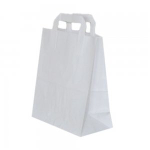 Set 100 de Sacose Albe cu Maner din Banda, 220x110x240 mm, Hartie Kraft Albit 70 g Set 100 de Sacose Albe cu Maner din Banda, 220x110x240 mm, Hartie Kraft Albit 70 g