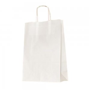 Set 100 de Sacose Albe cu Maner Rasucit, 220x100x310 mm, Hartie Kraft Albit 90 g Set 100 de Sacose Albe cu Maner Rasucit, 220x100x310 mm, Hartie Kraft Albit 90 g