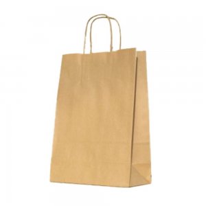 Set 100 de Sacose Natur cu Maner Rasucit, 220x100x310 mm, Hartie Kraft Natur 90 g Set 100 de Sacose Natur cu Maner Rasucit, 220x100x310 mm, Hartie Kraft Natur 90 g